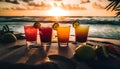 Sipping a fruity cocktail at sunset on a tropical beach generated by AI