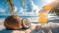 Sipping Paradise: Cool Coconut Cocktail on a Sunny Tropical Beach