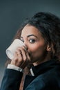 Sipping unsweetened coffee, she embodies informed choice Royalty Free Stock Photo