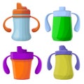 Sippy cup icons set, cartoon style Royalty Free Stock Photo