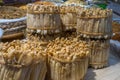 Sipunculus nudus also known as peanut worm is a local delicacy in southern China in Beihai, Guangxi province. Close-up on dried