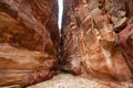 The Siq - narrow gorge to ancient city Petra, Jordan Royalty Free Stock Photo
