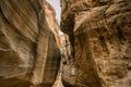 The Siq - narrow passage, gorge that leads to ancient Petra Royalty Free Stock Photo