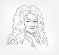 Sir Christopher Wren famous English physician medical scientist vector sketch illustration