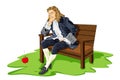 Sir Isaac Newton and discovery of gravitation theory apple falling from the tree Royalty Free Stock Photo