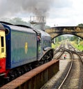 Sir Nigel Gresley steam train engine waiting for the signal