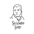 Sir Walter Scott linear sketch portrait isolated on white background for prints, greeting cards. English famous great
