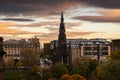 Sir Walter Scott memorial in Edinburgh, during a cloudy autumn morning. Landmarks of Scotland.