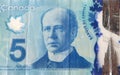 Sir Wilfrid Laurier Portrait from Canada 5 Dollars 2013 Polymer Banknotes fragment