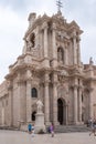 Siracusa, Italy - July 25, 2011 - Ancient Catholic church in Syracuse, Sicily. Rare example of a Greek Doric temple reused
