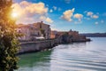 Siracusa, Ortigia Island, Sicily, Italy. Isola di Ortigia, coast of Ortigia island at city of Syracuse, Sicily, Italy. Coastline Royalty Free Stock Photo