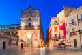 Siracusa, Sicily island, Italy: Night view of the  Church with the Burial of Saint Lucy, Ortigia, Syracuse Royalty Free Stock Photo