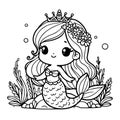 Vectorized hand drawn outline illustration of a mermaid