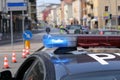 Sirens of the police car at the checkpoint in the metropolis Royalty Free Stock Photo