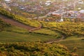 Siria village seen from the Siria Fortress at sunset. Royalty Free Stock Photo