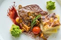 Sirloin steak with potato gratin - roast beef Royalty Free Stock Photo