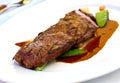 Sirloin strip Steak with green Beans ,vegetables a Royalty Free Stock Photo