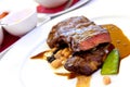 Sirloin strip Steak with green Beans ,vegetables a Royalty Free Stock Photo