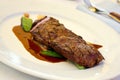 Sirloin strip Steak with green Beans ,vegetables a Royalty Free Stock Photo