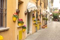 Sirmione, Italy - oct 2017: town of Sirmione, colorful street view, tourist destination in Lombardy region of Italy.Lago di Garda Royalty Free Stock Photo