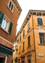 Sirmione, Italy - oct 2017: town of Sirmione, colorful street view, tourist destination in Lombardy region of Italy.Lago di Garda Royalty Free Stock Photo