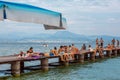 Sirmione Lake Garda people on pier