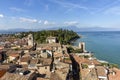 Sirmione panoramic view. Panoramic aerial view on historical town Sirmione on peninsula in Garda lake, Lombardy, Italy Royalty Free Stock Photo