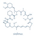 Sirolimus rapamycin immunosuppressive drug molecule. Used to prevent transplant rejection and in coronary stent coating..