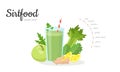 Sirtfood green juice horizontal banner remplate. Adele sirtfood weight loss diet smoothie and ingredients: kale, arugula