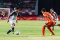 SISAKET THAILAND-MAY 28: Nurul Sriyankem of Chonburi FC. (white) runs for the ball during Thai Premier League between