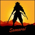Silhouette Samurai Warrior With Two Katana Sword Royalty Free Stock Photo