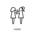 sister icon. Trendy modern flat linear vector sister icon on white background from thin line family relations collection