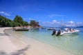 Sister Islands, Seychelles March 22, 2011: Snorkel Link to Sea, Boats in the Bay