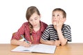 Sister Teaching Maths to Her Younger Disinterested Brother Isolated on White