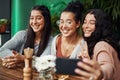 Sister time is selfie time. young sisters taking selfies together at a cafe. Royalty Free Stock Photo