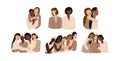 Sisterhood of abstract women in a minimalist style on a white background. A set of portraits of different women combined