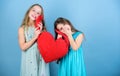 Sisterhood concept. Valentines day. Friendly relations siblings. Family love. Happy feeling love. Loving sister. Sincere Royalty Free Stock Photo