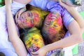 Sisterhood and family values. positive and cheerful. Crazy hipster girls. Summer weather. colorful neon paint makeup Royalty Free Stock Photo