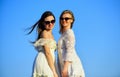 Sisterhood and female community. Female friendship. Female power. Summer fashion. Find woman inner strength. Harmony and Royalty Free Stock Photo