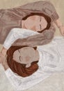 Sisterhood. Two abstract women are laying together. Abstract boho poster. Bohemian art print. Modern contemporary