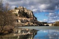 Sisteron Citadel, fortifications , Durance River with clouds. Southern Alps, France
