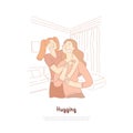 Sisters hugging, best friends, girlfriends spending time together, happy smiling mother and daughter banner template