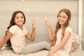 Sisters older or younger major factor in siblings having more positive emotions. Girls sisters spend pleasant time Royalty Free Stock Photo