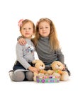 Sisters play on the floor Royalty Free Stock Photo