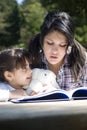 Sisters reading book together