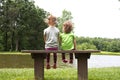 Sisters sitting on a bench