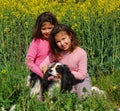 Sisters twins and dog