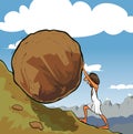 Sisyphus rolling a boulder
