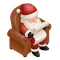 Sit Armchair Read Gift List Cute Isometric 3d Christmas Santa Claus Grandfather Frost New Year Cartoon Design