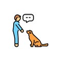 Sit command color line icon. Dog training.